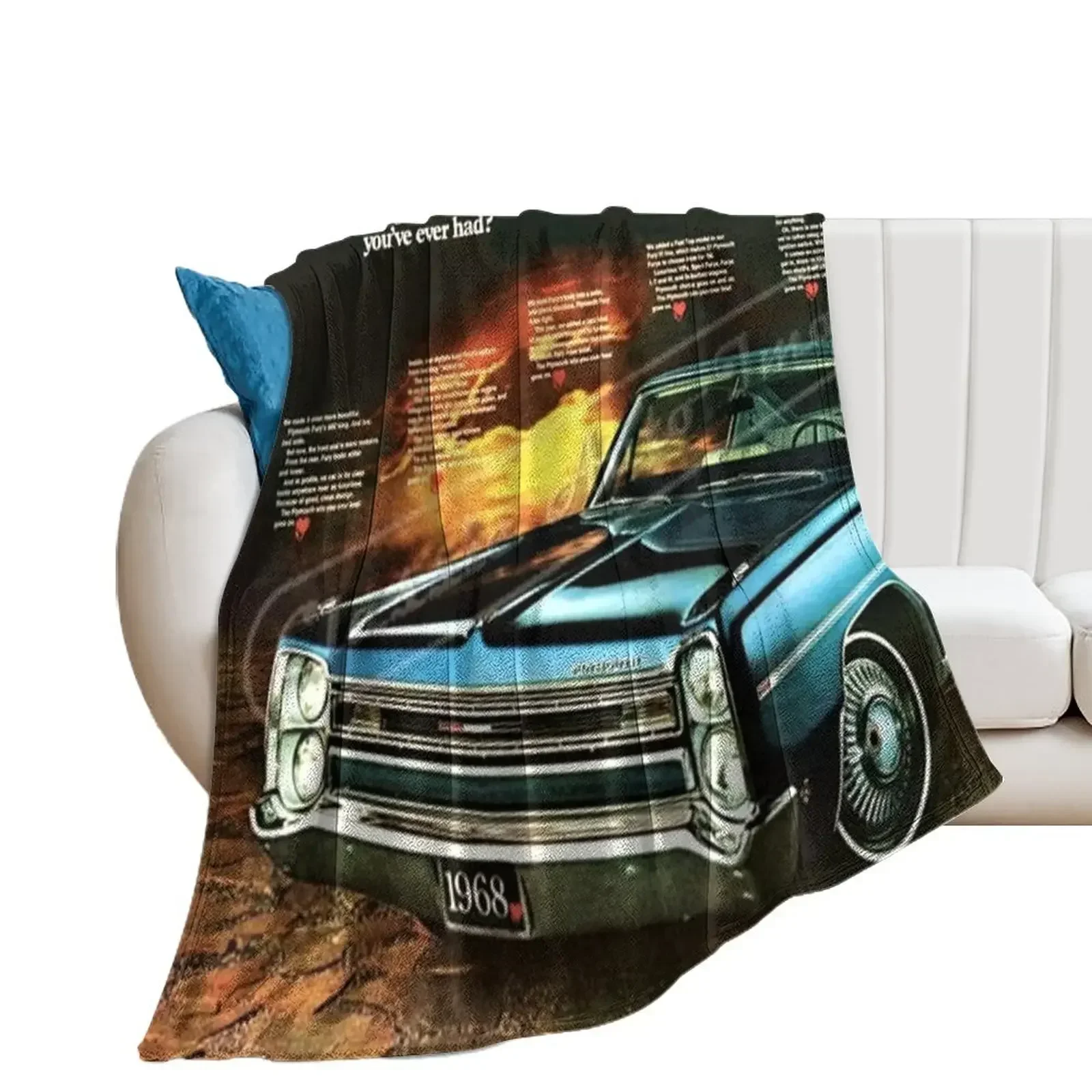 1968 Plymouth Fury Original Car Announcement Wall Art poster / vintage posters Throw Blanket Comforter Plush Blankets