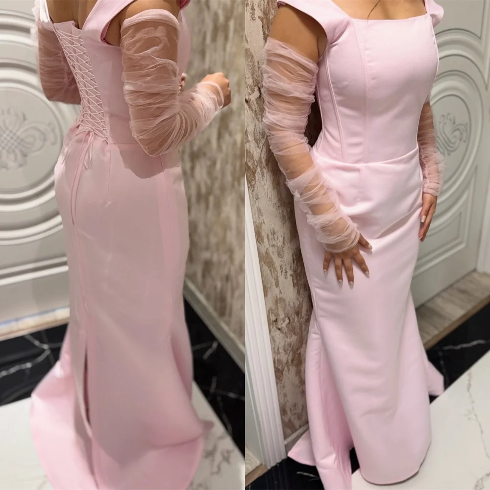 

Customized Mermaid Simple Pink Jersey Evening Dresses Classic Strapless Homecoming Dresses Soft Lace Up Back Party Gowns