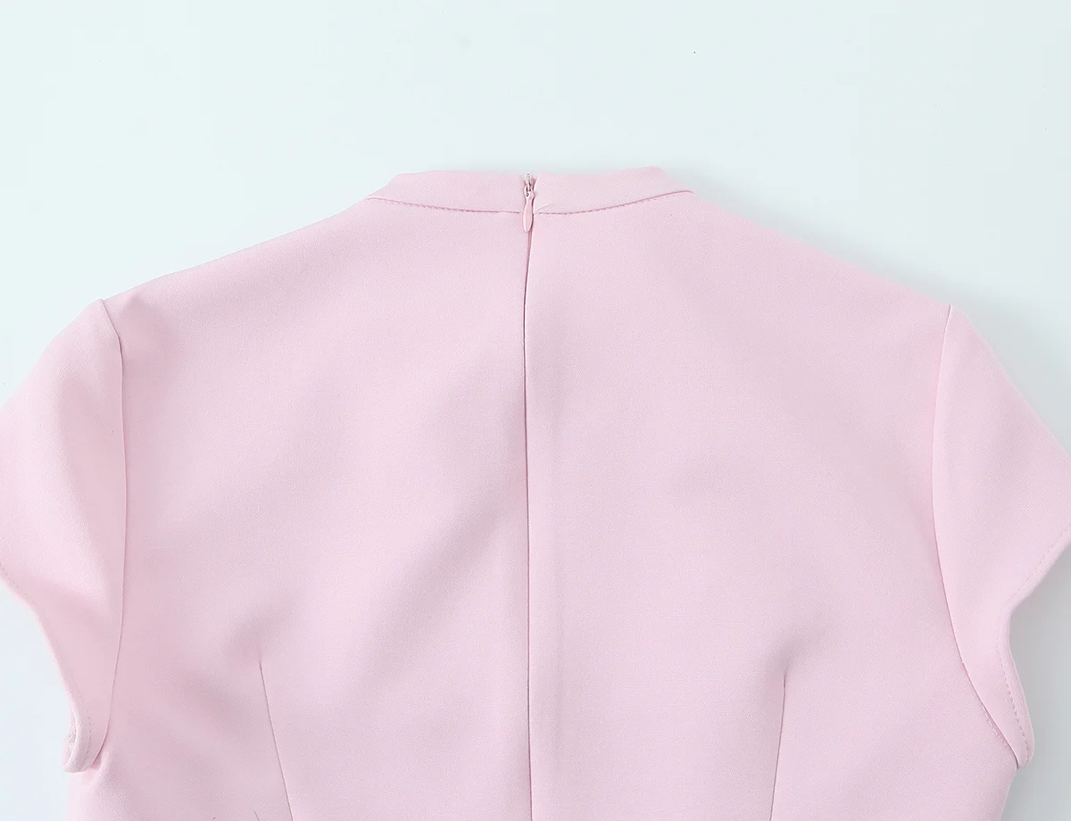 HH Elegantes Damenkleid mit Ausschnitt und Polka Dots, Lässiges Büro-Sommerkleid, Strand-Urlaubsmode, Partykleid mit Reißverschluss und Schleife, Mini-Kleid – Detail 10
