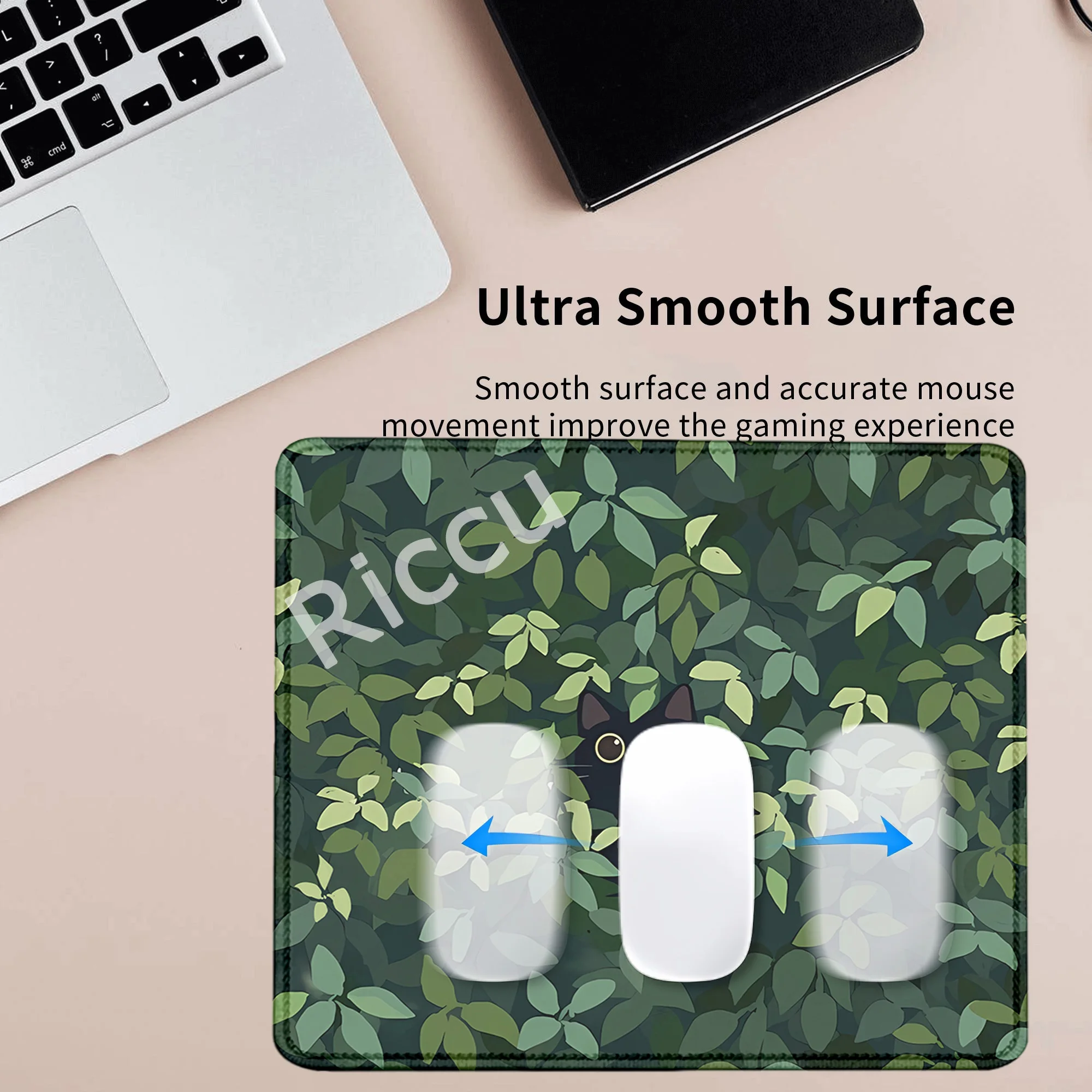 Kawaii Black Cat Mousepad 18x22cm Aesthetic Plant Nature Laptop XS Mice Pad Small Size Gaming Deskmat Cute Green Non-slip Carpet