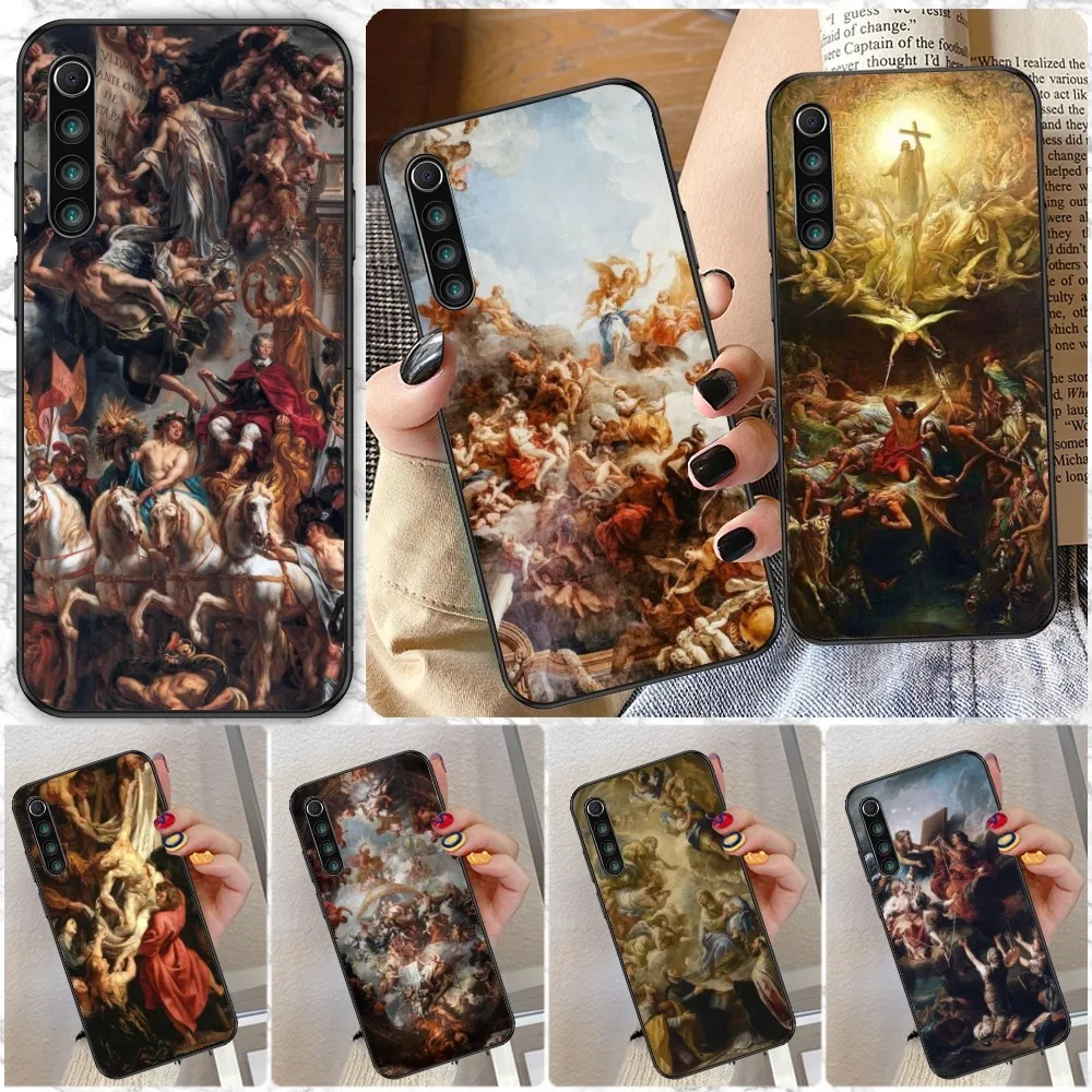 Baroque Painting Mobile Cell Phone Case for Xiaomi Redmi Note 12 11 10 9T 8 7 Pro 9 9A 9C 8 Black Soft Phone Cover Funda