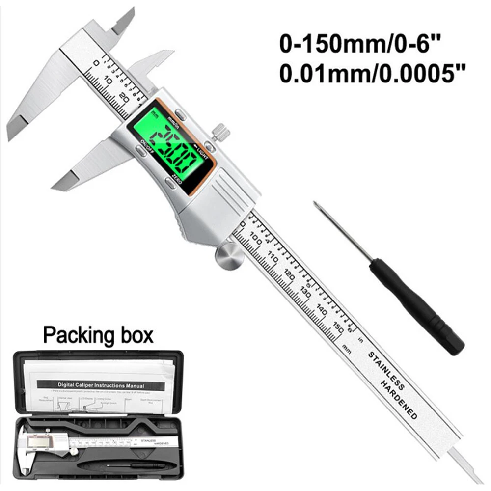 0-150mm Digital Vernier Caliper Measuring Tool Stainless Steel Metal Electronic Digital Display Caliper With Backlight Screen