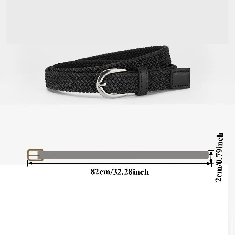 Women's Casual Leather Belts with Metal Buckles Unisex Military Training Pants Belts, Women's Elastic Woven Belts