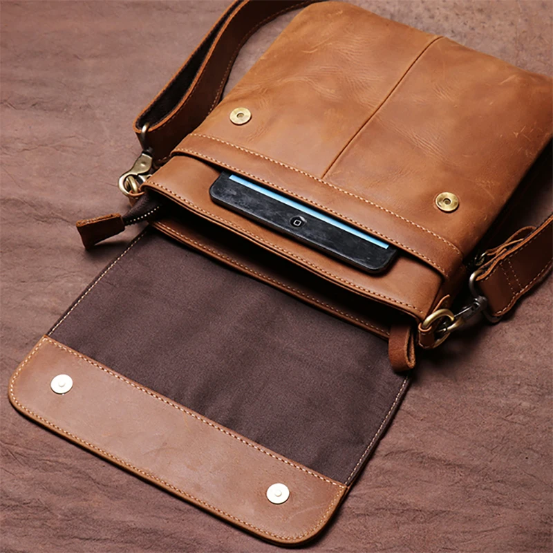 GURO-Bolsa de Ombro de Couro Genuíno Masculina, Bolsa Crossbody Vintage, Couro Original, Flap Messenger Bags para iPad, Design de Luxo, 7.9"