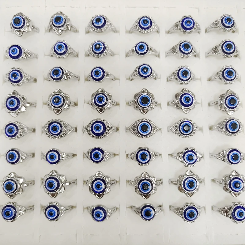 20/50/100Pcs/Lot Vintage Devil's Eye Rings for Men and Women Mixed Style Blue Demon Eye Lucky Charm Jewelry Party Gift Wholesale