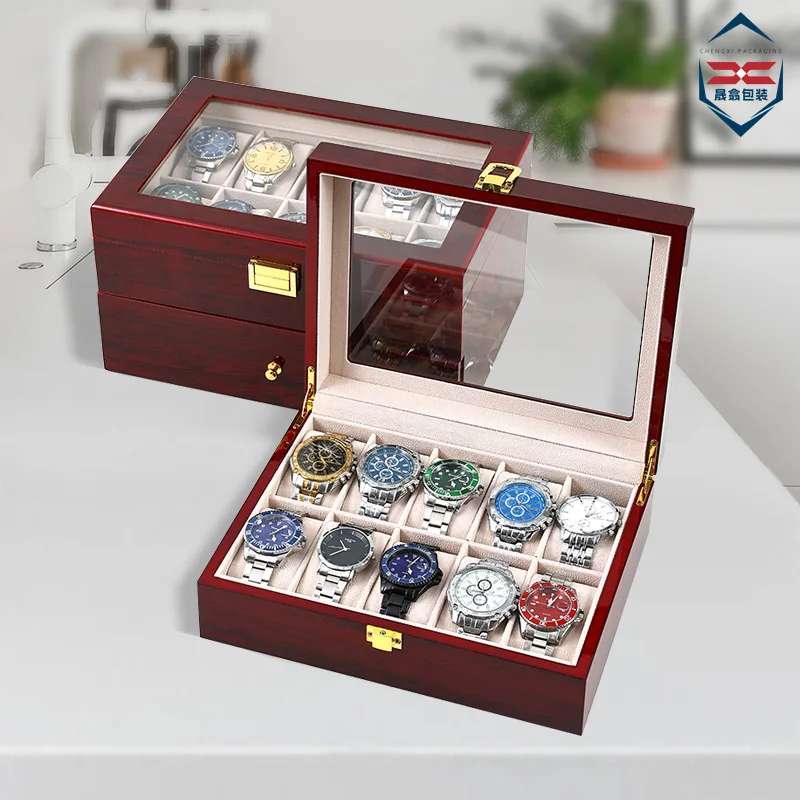 

2/3/5/6/10/12 classic Chinese-style eco-friendly wooden red watch storage box, high-end luxurious watch storage and display box