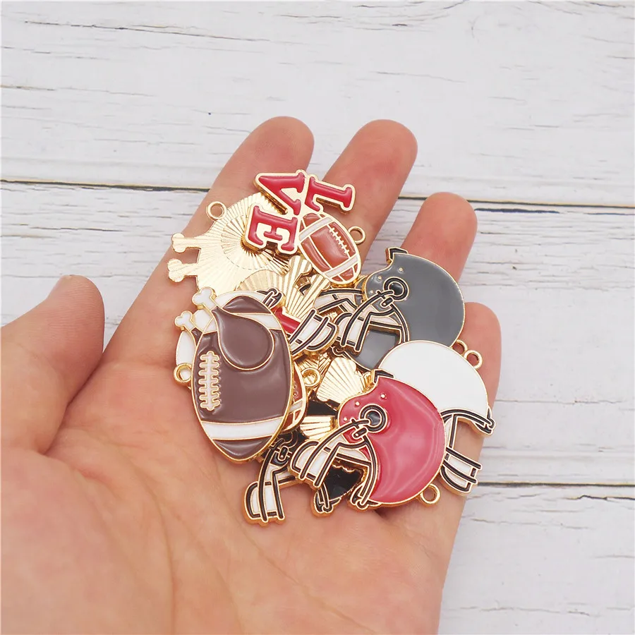 6/8PCS Enamel American Football Sports Charms Rugby Ball Helmet Pendant Bracelet Necklace Jewelry Making Findings Accessory