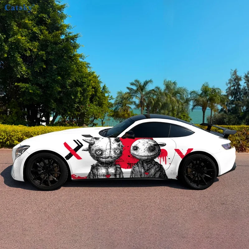 Cartoon Skull Patch Doll Car Vinyl Wraps Decal Self-adhesive PVC Sticker Suitable for Trucks SUV Decor Auto Accessories Gift