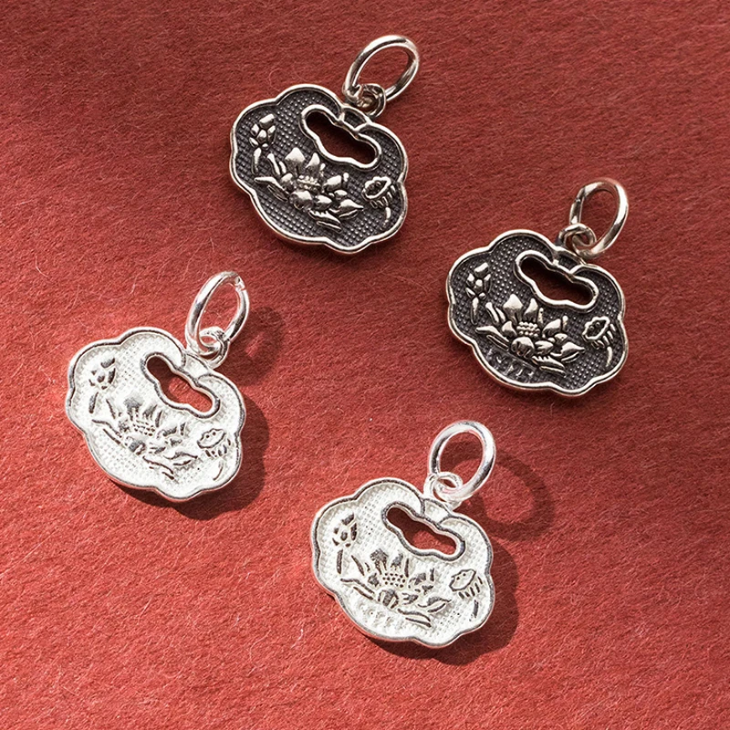 

1pc/Lot 925 Sterling Silver Pretty Lotus Irregular Plate Circle Charms 13.5mm Retro Women Jewelry Pendants DIY Necklace Earrings