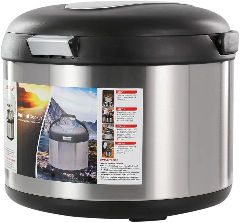 

5 Qt Stainless Steel Thermal Cooker, Black, Saves Energy & Keeps Food Warm for Hours