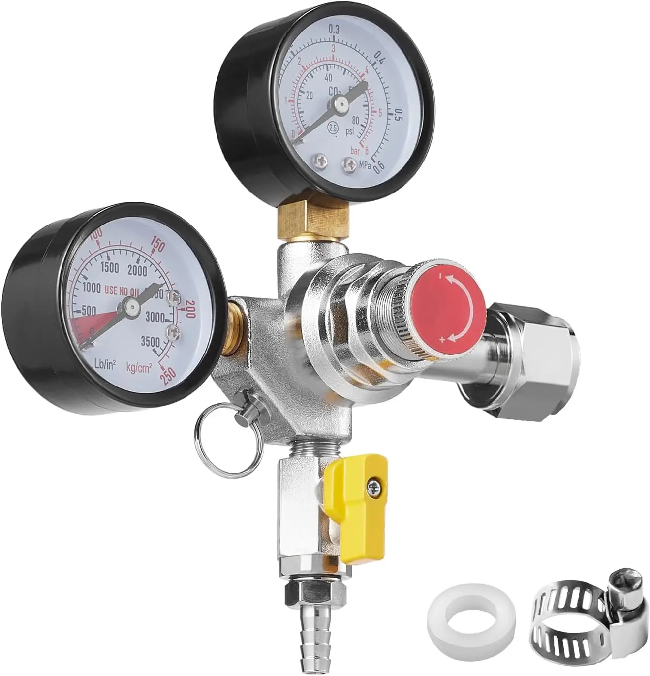 

Double Gauge Regulator, CO2 Regulator Gauge with 0-60PSI, Heavy Duty CO2 Gauge Gas System, Draft Beer Regulator with Check Valve