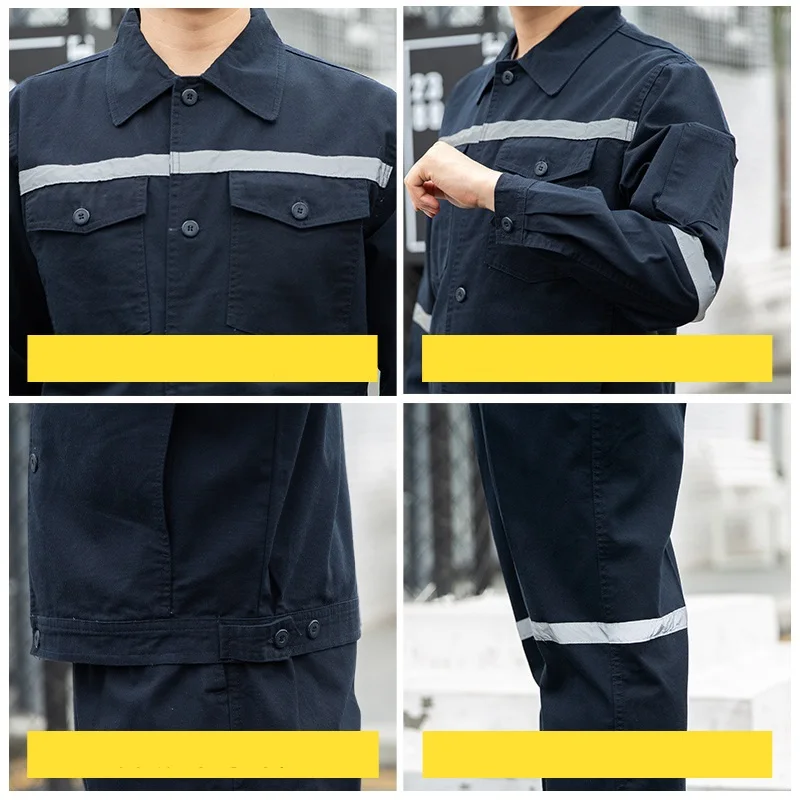 Hi Vis 綿マイナーポーター作業服男性反射ストライプ安全作業服電気労働者つなぎ服溶接スーツ 4x