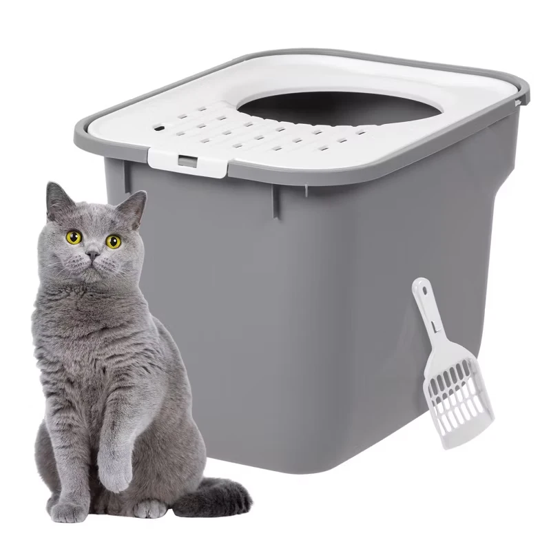

Top Entry Cat Litter Box with Lid Privacy Walls Scoop Large Opening Anti Scatter Easy Clean Non Slip Base for Cats and Kittens