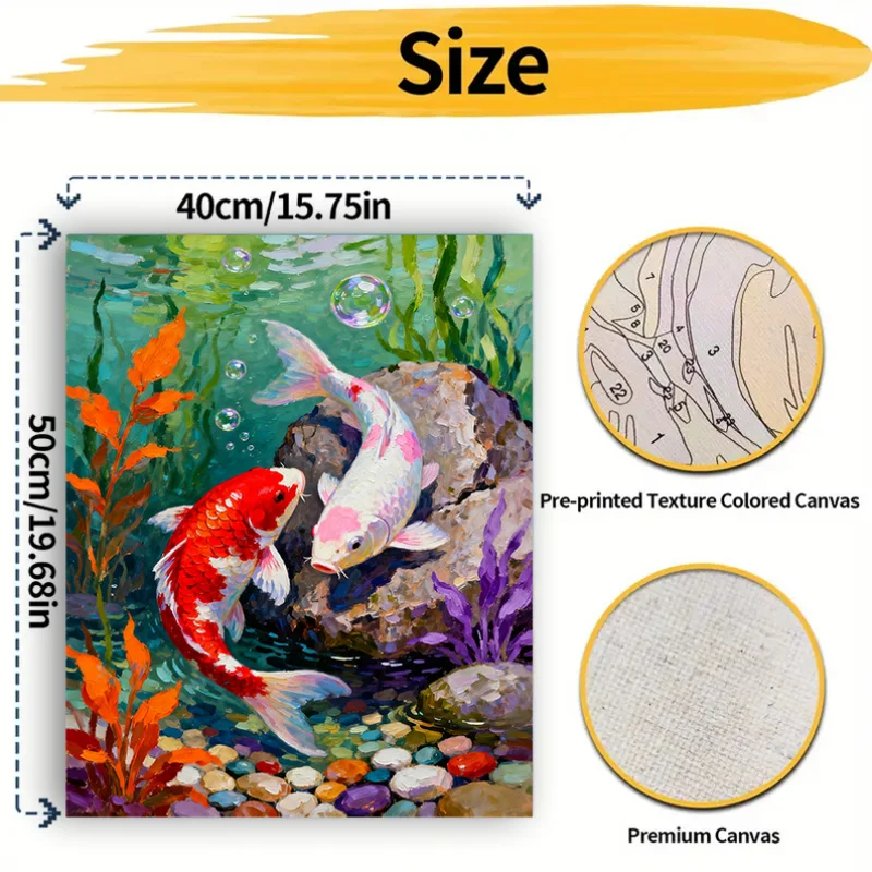 Fortune Koi Fish Paint By Numbers Kit Adults Beginner DIY Canvas Stress Relief Home Wall Decor Craft Birthday Gift Frameless