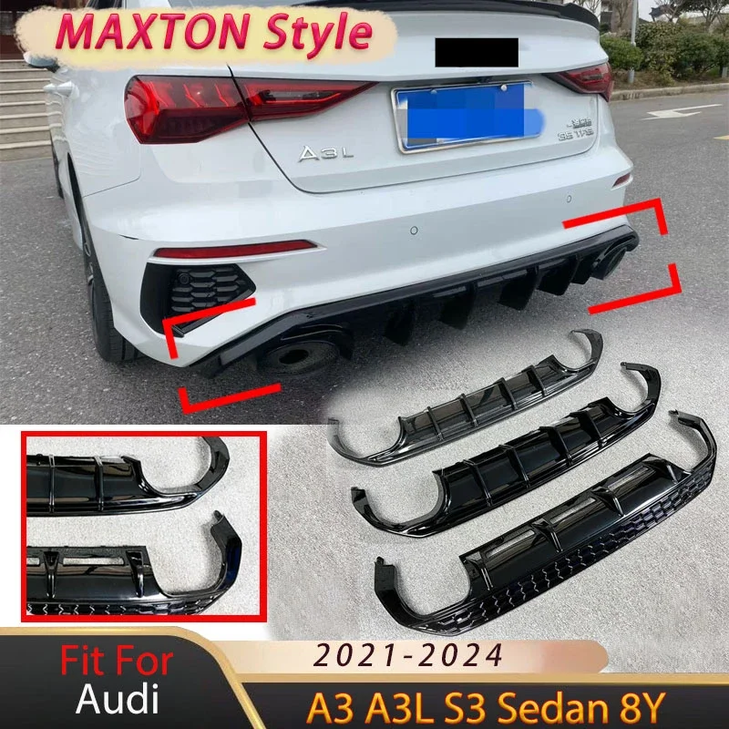

For Audi A3 A3L S3 Sedan 8Y 2021-2024 MAXTON Style Rear Bumper Diffuser Lip Spoiler Splitter Plate Body Kit Tuning Auto Parts