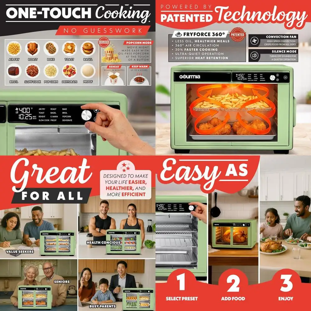 

Large Capacity Digital Air Fryer Oven - 37QT, 12 Smart Presets, 360° Frying, Dehydrate, Proof, Slow Cook, Accommodates 13” Pizza