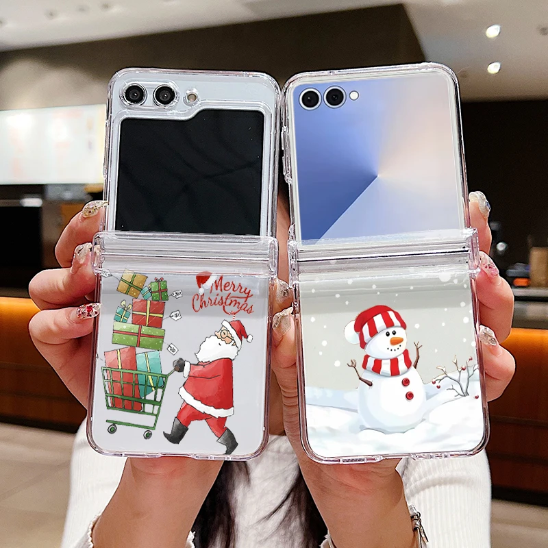 عيد ميلاد سعيد نمط واضح قضية الهاتف لسامسونج غالاكسي Z Flip 7 FE 6 5 4 3 5G للطي الغلاف الصلب لسامسونج Z Flip7 Flip6