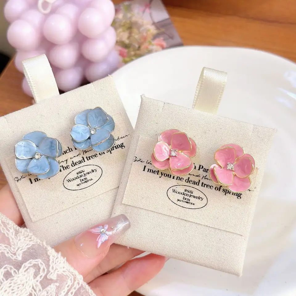 New Fashion Sweet Design Spring/Summer Blue Pink Enamel Flower Light Luxury High End Earrings Party Gifts for Women Jewelry - 6
