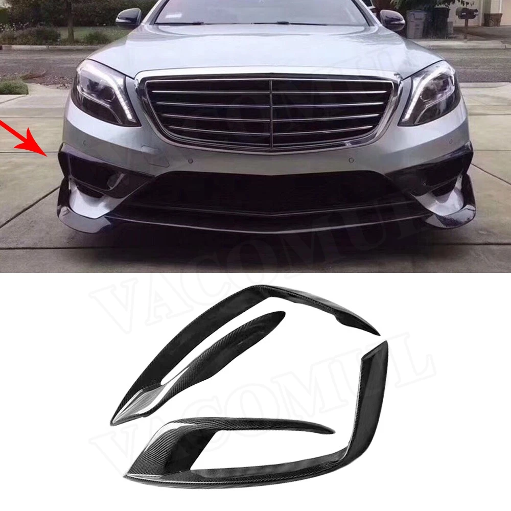 For S Class W222 Carbon Fiber Front Bumper Lip Air Flow Corner Splitter Vents Canards for Mercedes Benz S63 S65 AMG 2014-2017