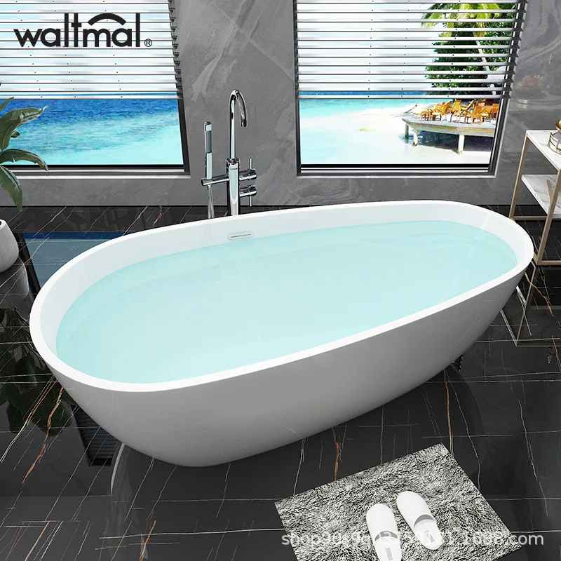 

Waterma Small Apartment Free-standing Bathtub For Household Adults, European-style Thin-edged Acrylic Drop-shaped Bath 1.5m