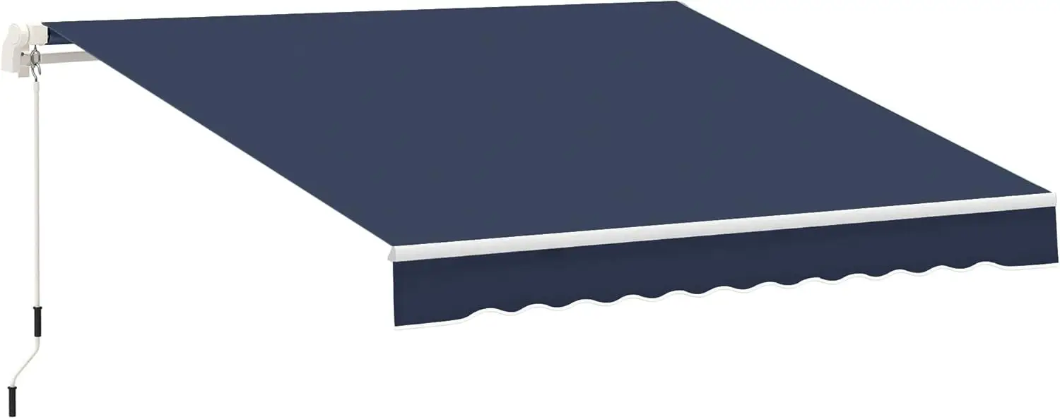 

10' x 8' Retractable Patio Awning with Manual Crank, UV & Water-Resistant for Deck, Balcony, Yard in Blue