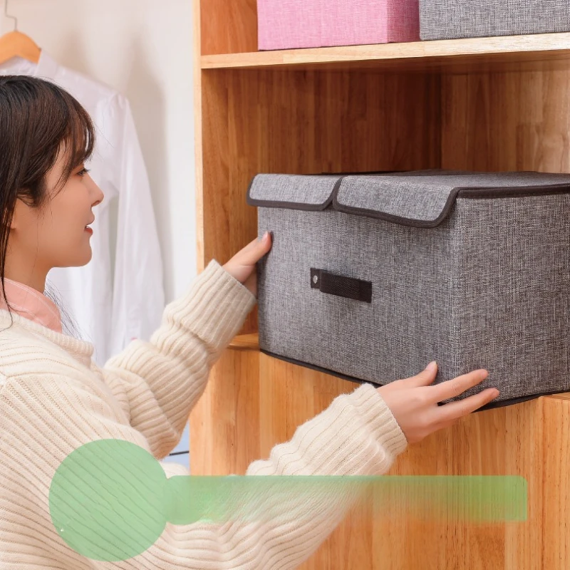 1PCS Doppel Gitter Stoff Lagerung Box Faltbare Doppel Deckel Hause Kleiderschrank Organizer für Kleidung Und Plüsch Spielzeug