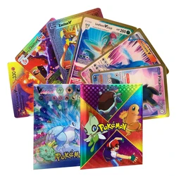 Cartas de Pokémon coloridas en 3D, lámina dorada Vmax EX GX V, color negro y plateado, Charizard, Pikachu, colección de batalla rara, 10 piezas