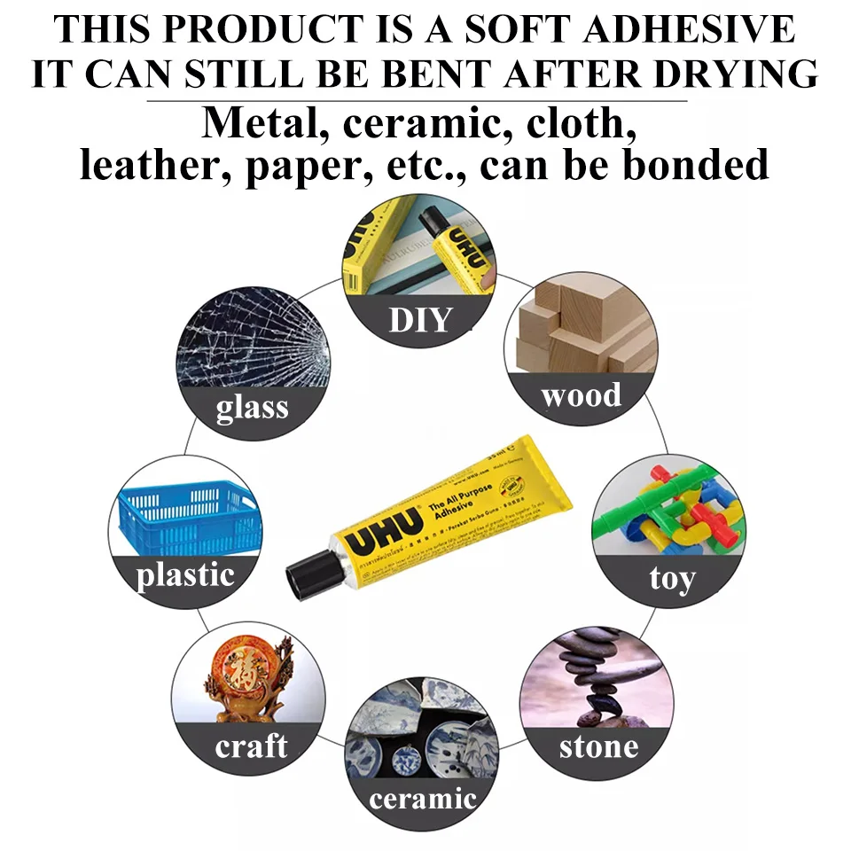 UHU Glue Strong transparent multi-purpose glue Glass metal leather paper plastic ceramic model glue DIY handmade shoe glue uhu