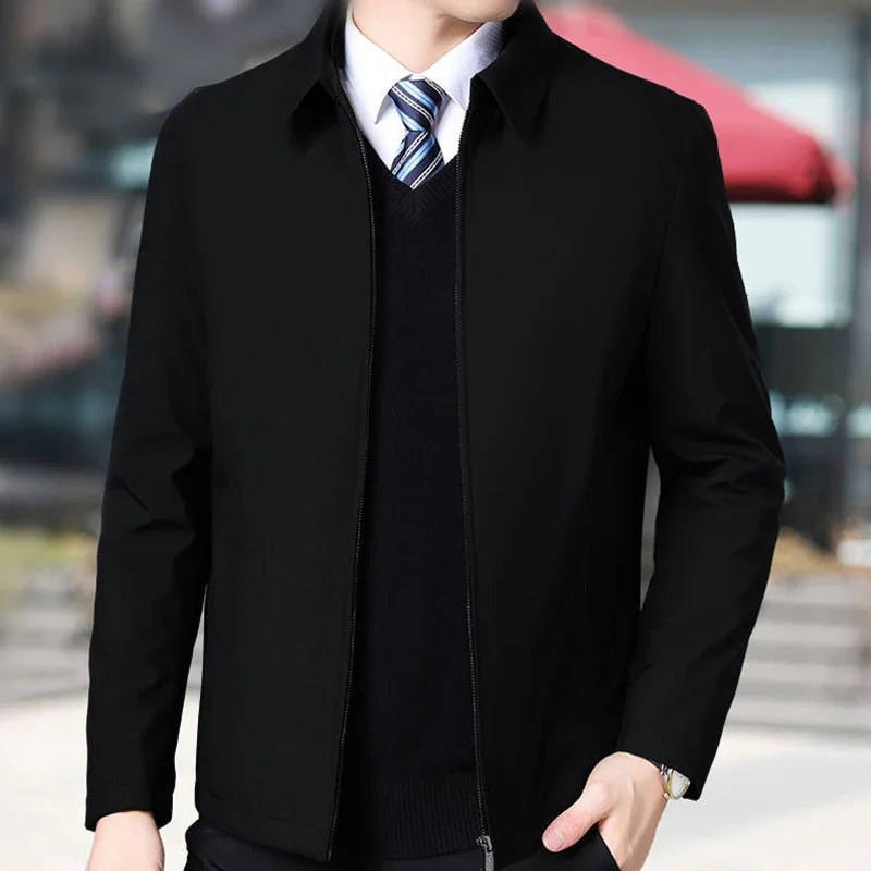 

Brand Business Men's Jacket Casual Coats Turn down Collar Zipper Simple Middle-Aged Elderly Men Dad clothes Office Outerwear men