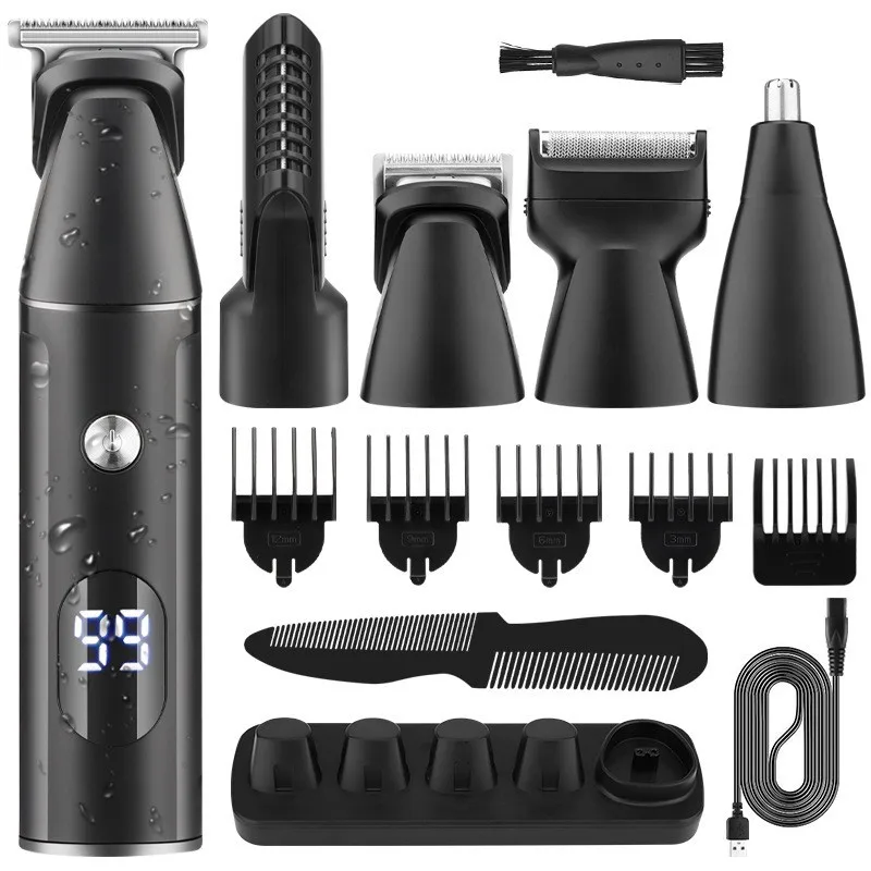 5 - in - 1 Electric Shaver for Men: Rechargeable, with Digital Display, for Head Shaving & Beard Trimming, Full - body Washable
