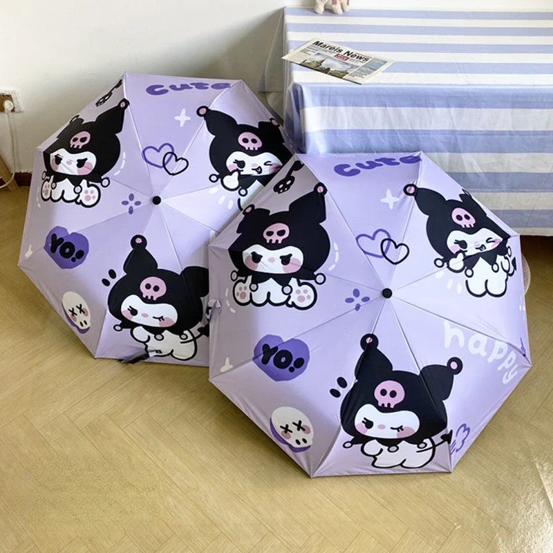 Зонт от солнца Kuromi с защитой от УФ-излучения, черный резиновый зонт от солнца, зонтик двойного назначения