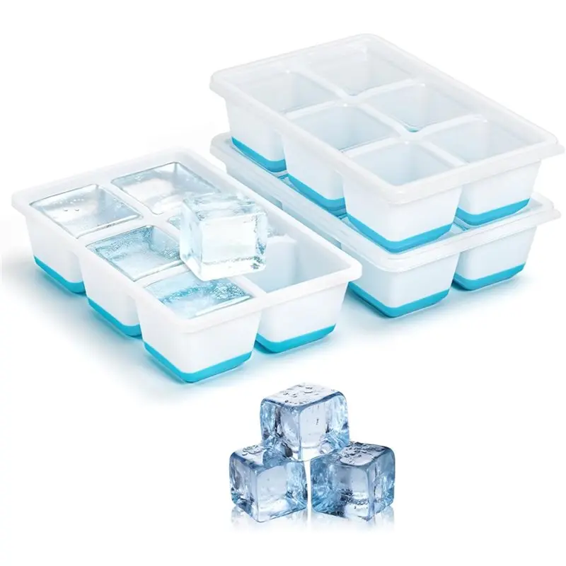 

LLCS-3 Pack Making Ice Block Molds Tray With Lid, Large Big Square Ice Maker For Whiskey, Cocktails & Drinks