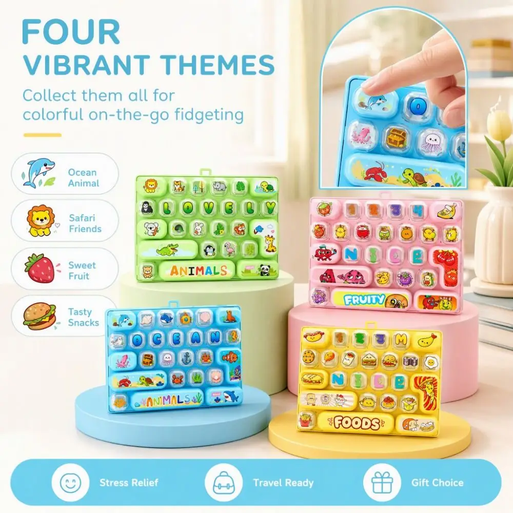 Cute 26 Keyboard Keychain Creative Animal Themed Fingertip Button Keyring 26 Grid Stress Relief Sensory Clicker Home Daily Use