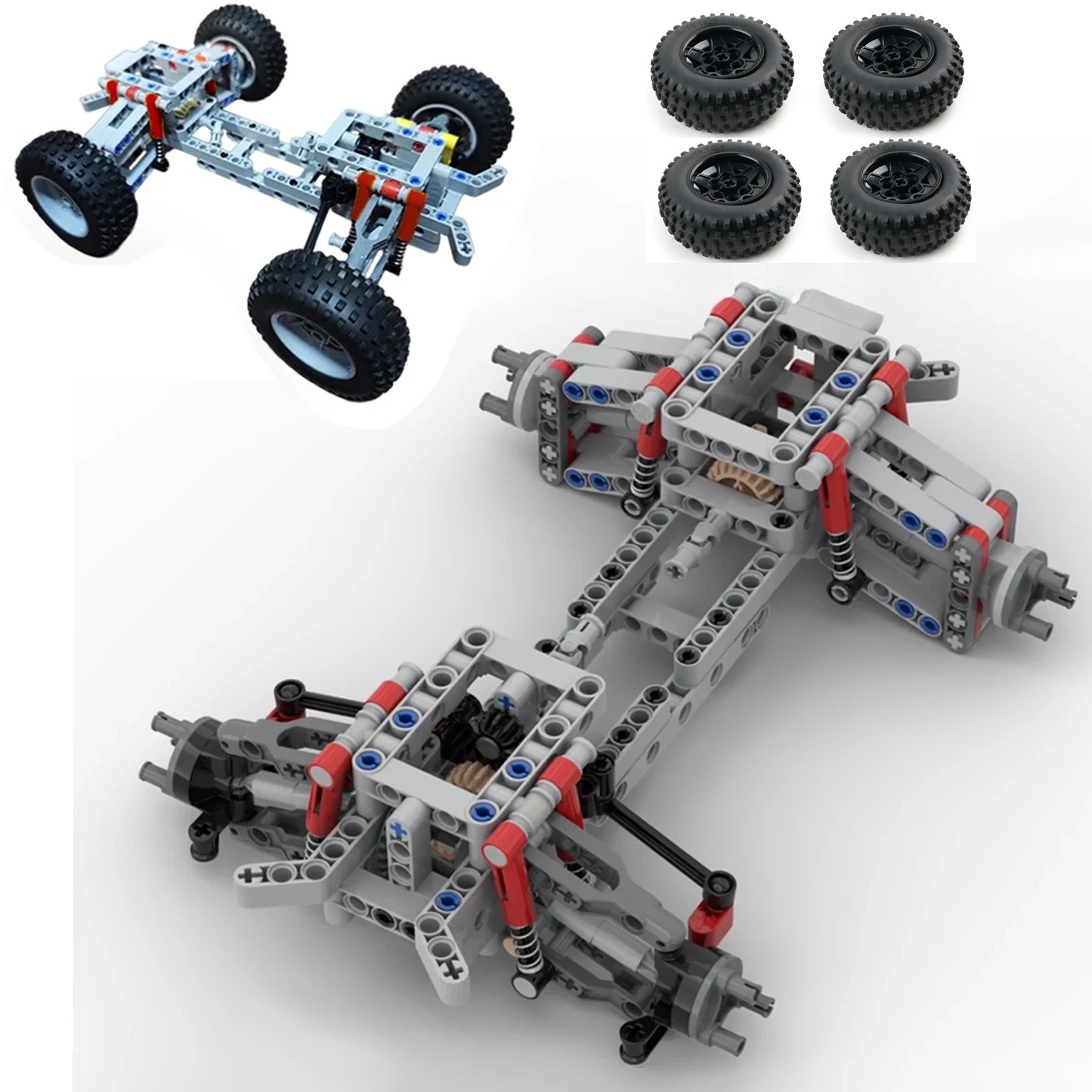 MOC 4WD Four-wheel Drive Independent Suspension Differential Chassis Steering Axle Building Blocks Tech Car Parts Toys Kids Gift