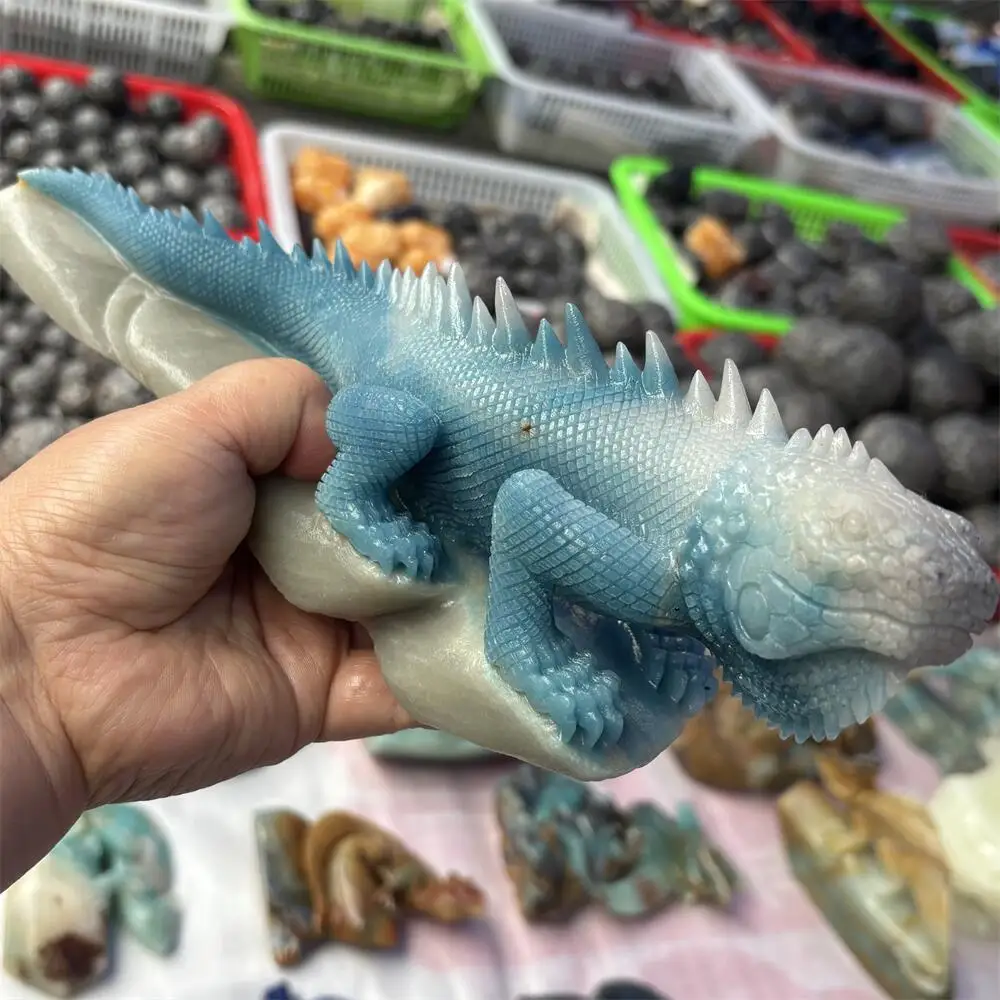 1PCS Natural Quartz Trolleite Lizard Animal Carving Healing Reiki Stone Home Decor Room Decoration Gift for Holiday
