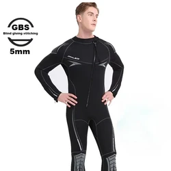 Men 5MM Wetsuit One-piece Diving Suit with Silk-like Fleece Lining ,Oblique Opening Zipper,Scuba Diving,winter Swimsuit