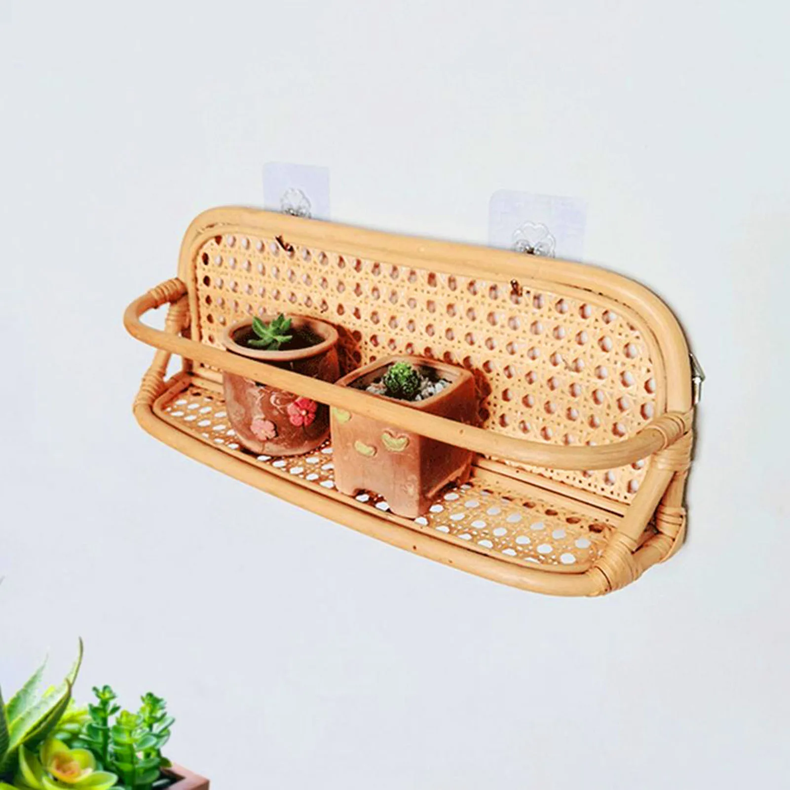 Rattan Wall Shelf Hand Crafted Durable Natural Rattan Hanging Rack Wall Storage Shelf For Bathroom Kitchen Living Room