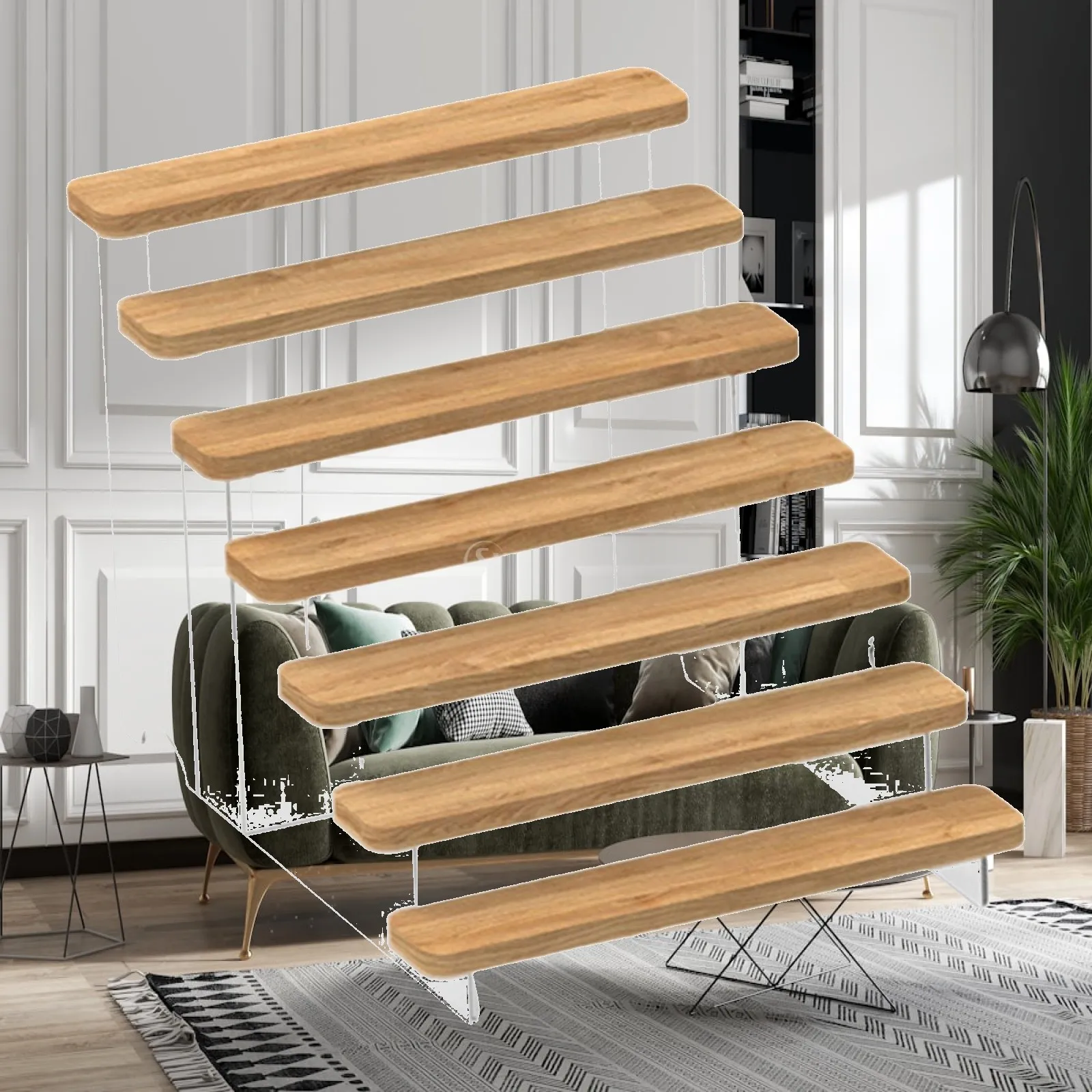 Clear Acrylic Display Shelf Riser Stand for Collectibles Jewelry Wood Tiered Organizer for Table Decor Display