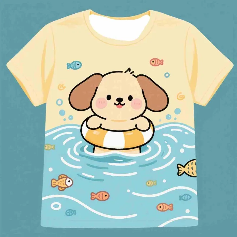 

MOTO-Летняя футболка «Плавающая собака» с милым мультяшным 3D-принтом для взрослых и детей с одинаковым коротким рукавом