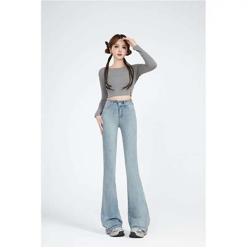 

High Waist Bell Bot Jeans Retro Blue Slimming ort plus Size Ankle Length Denim Pants Women's Autumn Faion High Heel