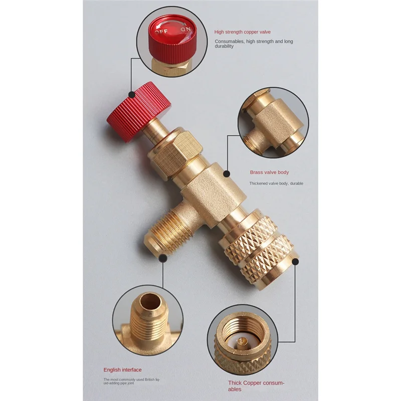 ELEG-R22 R410 AC Valve 1/4 Inch Filler Joint A/C Refrigerant Valve Air Conditioning Repair And Fluoride Safety Adapter Easy To U