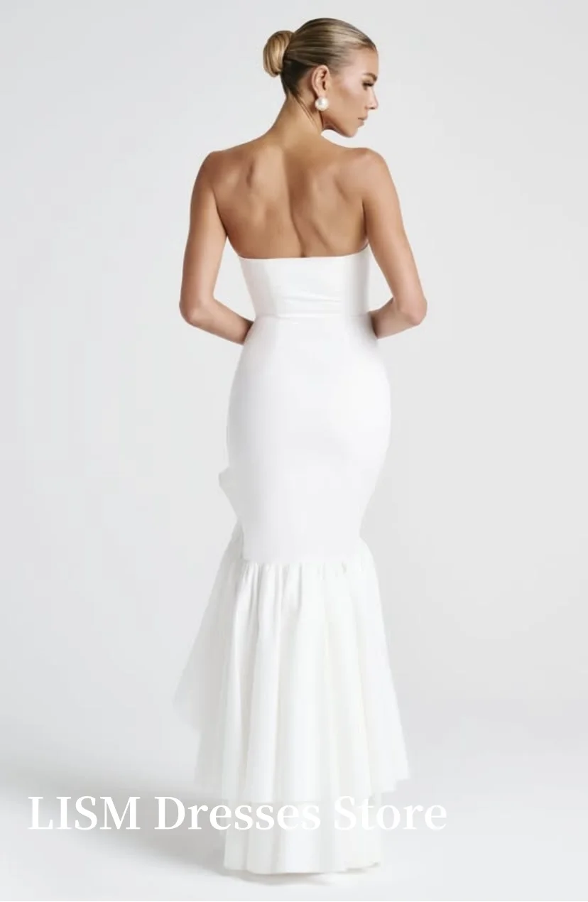 LISM Simple Mermaid Wedding Dresses Sleeveless Soft Satin Strapless Ankle Length Elegant Bridal Gowns Customized Corsets