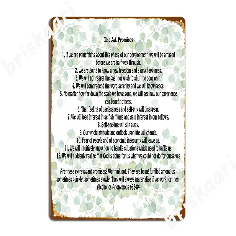 12 Step Promises Aa Big Book Metal Sign Classic Cinema Kitchen Plates Club Bar Tin Sign Posters