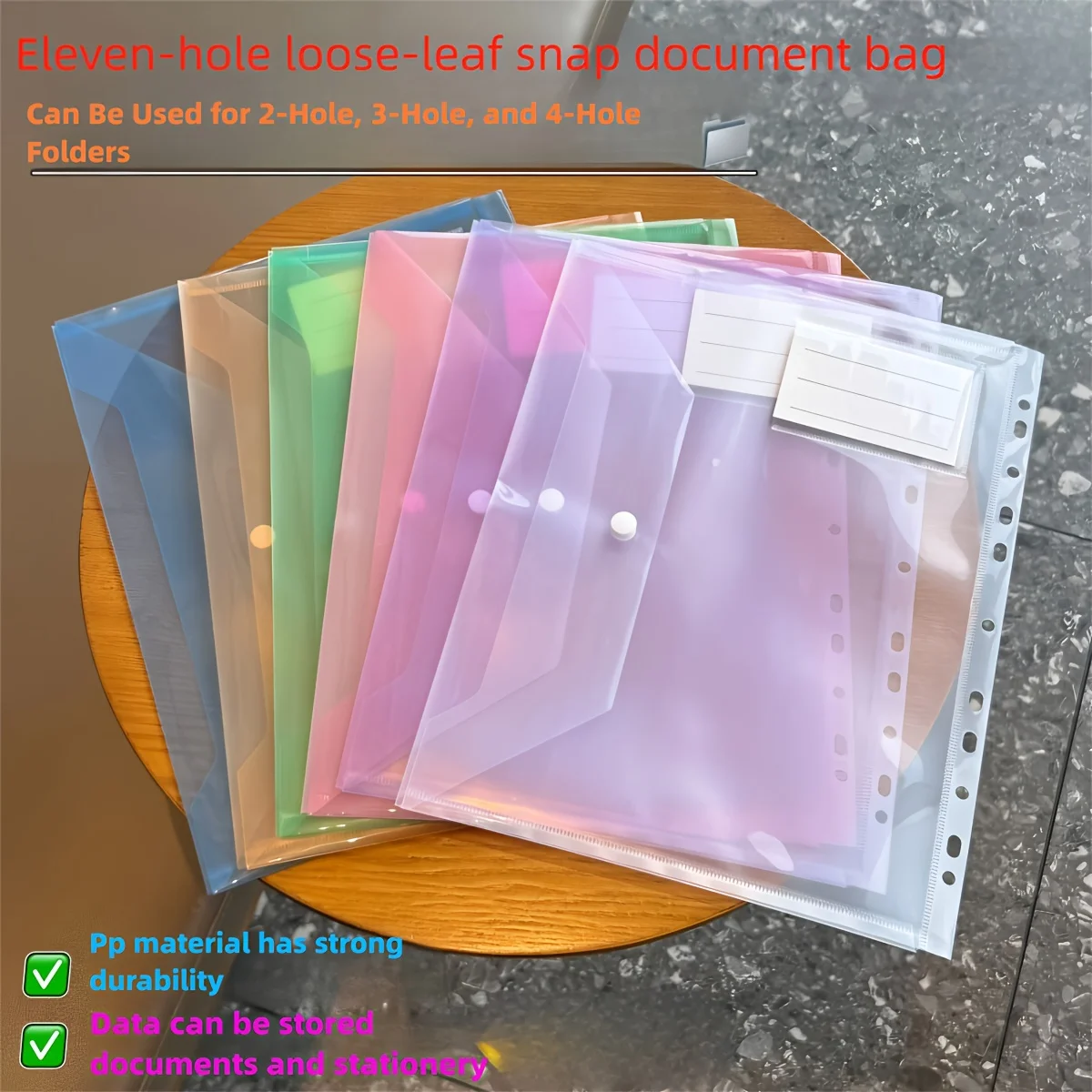 แฟ้มเอกสาร A4 แบบ 11 รู 6 ชิ้น พร้อมป้าย, ซองใส่ข้อสอบนักเรียนแบบกระดุมแป๊ก, ซองเก็บเอกสารกันน้ำแบบใส่กระดาษหลวม