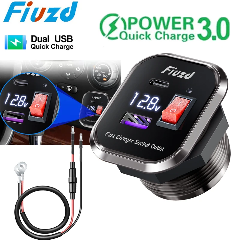 Car usb outlet 12v car usb socket fast charging PD and QC3.0 USB Fast Charger Socket Power Outlet Adapter LED Digital Voltmeter
