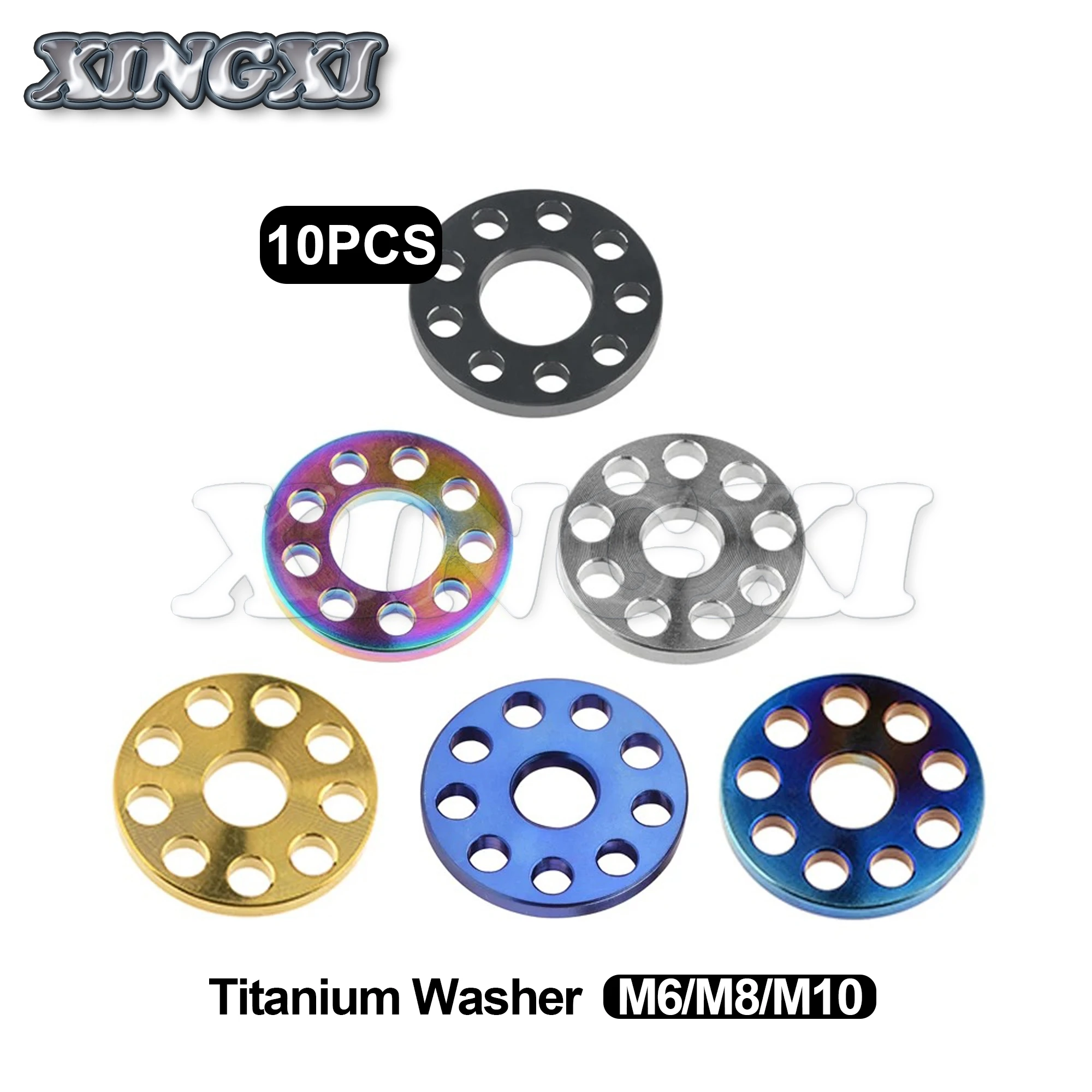 Xingxi 10Pcs Ti M6 M8 M10 Titanium Drilled Bolt Spacer Washer For Motorcycle Modification 9 Holes Washers