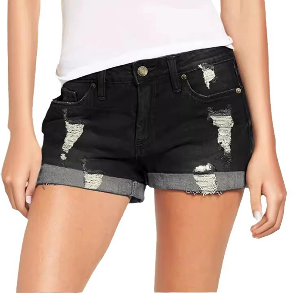 

Womens Denim Jeans Shorts Fashion Ripped Hole Pockets Vintage Y2K Shorts Pants Jeans Trend Streetwear S-XXL