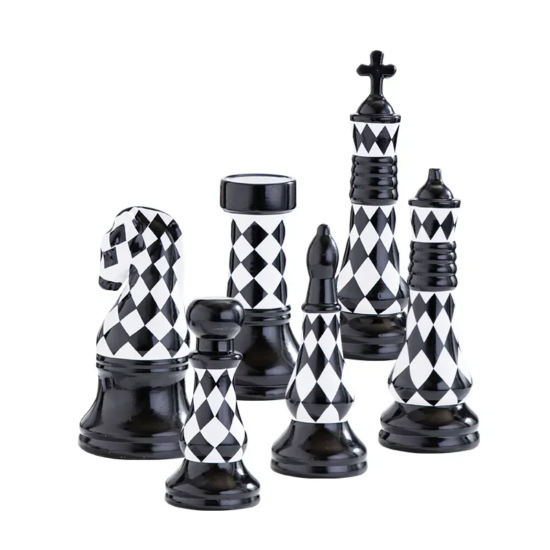 Ceramic Chess Black and White Checkered Chess Ornament Creative Soft Decoration Home Decoration Model Room Home Furnishing Decor
