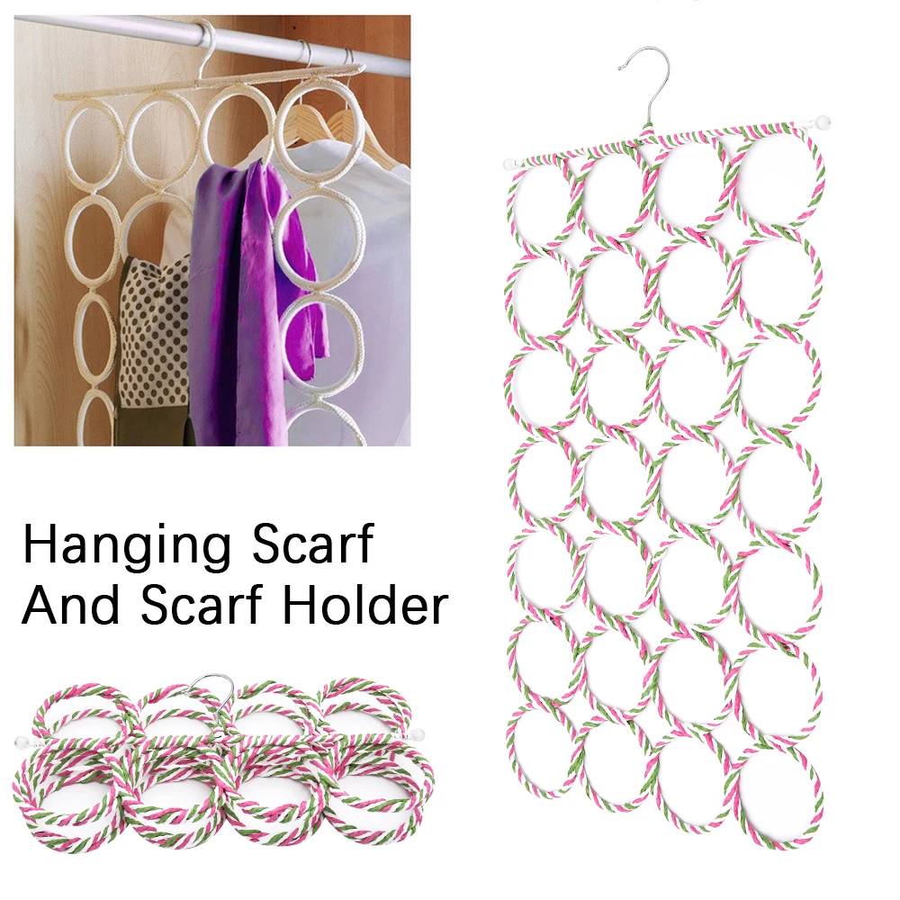 28 Holes Scarf Holder Tie Belt Hook Shawl Scarves Organizer Space Saving Wardrobe Storage Holder Display Rack Home Accessories