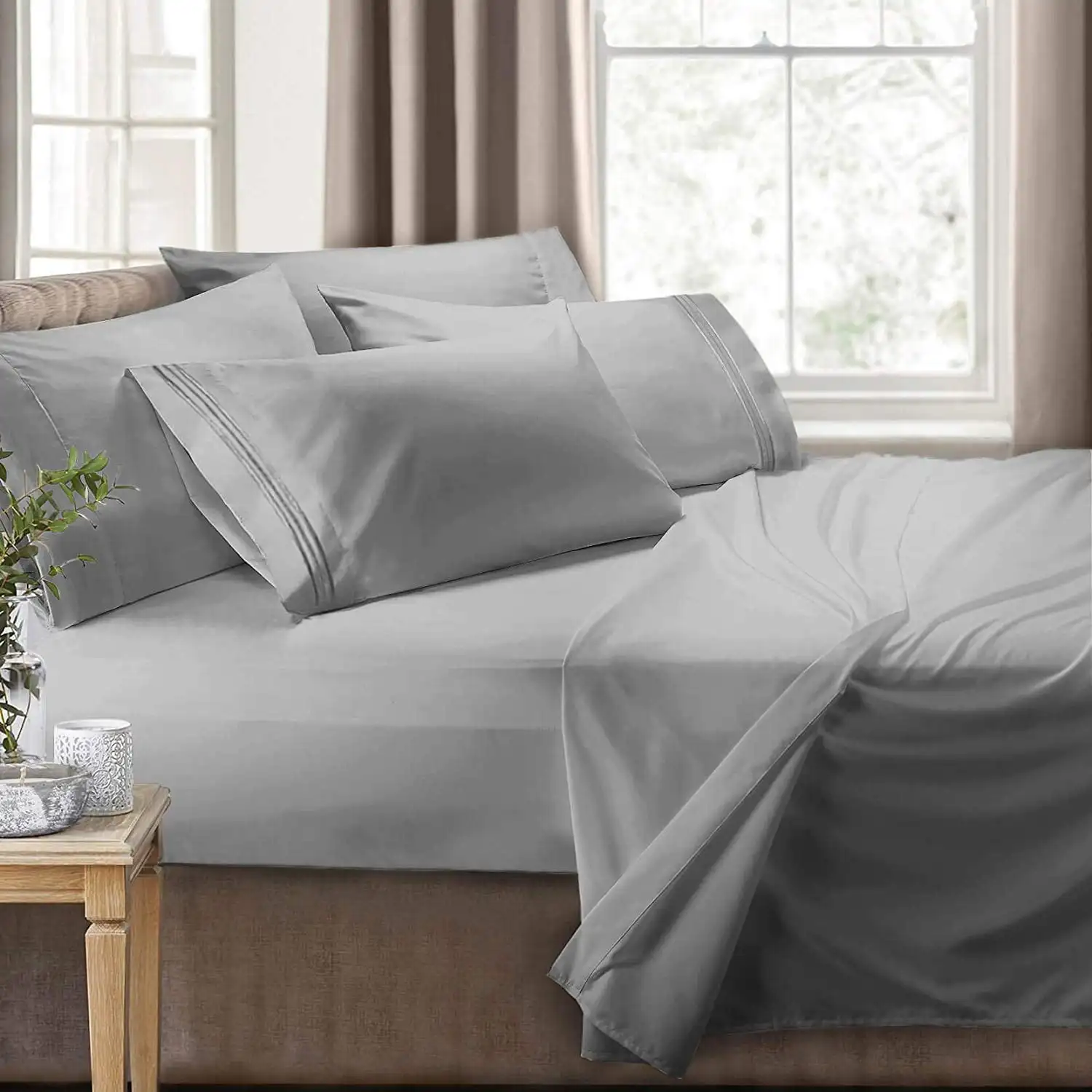 

Rv/Short Queen 6-Piece Bed Set for Campers - Deep Pocket Fitted Sheet Luxury Soft Microfiber, Silver